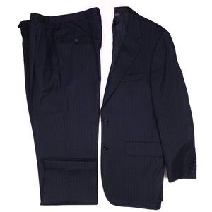 Brooks Brothers 39L Suit Navy Pinstriped Wool Mens